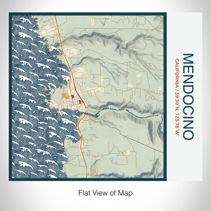 Rendered View of Mendocino California Map on 17oz Stainless Steel Insulated Tumbler in Woodblock Map Style