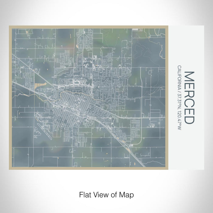 Rendered View of Merced California Map on 20oz Stainless Steel Insulated Bottle with Bamboo Top with printed afternoon style map