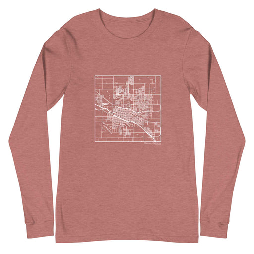Merced California  Map Unisex Long-Sleeve T-shirt with City inscription in Heather Mauve