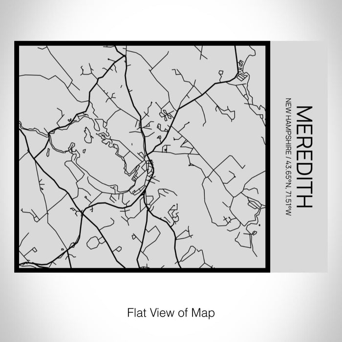 Rendered View of Meredith New Hampshire Map on 20oz Stainless Steel Insulated Bottle with Bamboo Top with printed Tactile Lines Map in Black