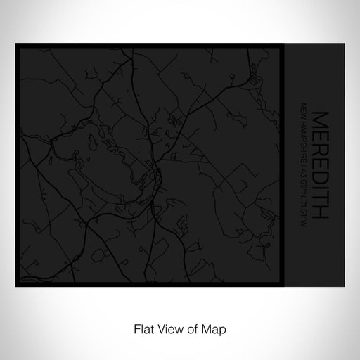 Rendered View of Meredith New Hampshire Map on 20oz Stainless Steel Insulated Bottle with Bamboo Top in Matte Black with printed Tactile Lines Map in Black