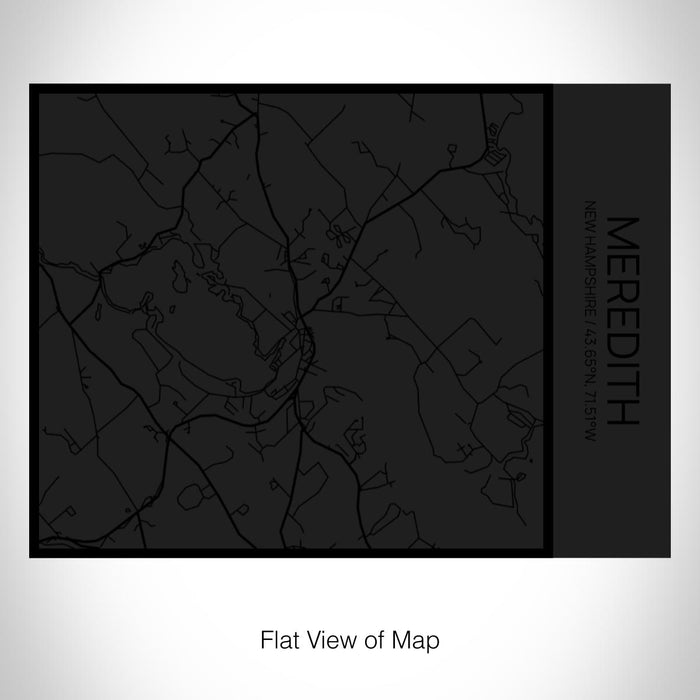 Rendered View of Meredith New Hampshire Map on 20oz Stainless Steel Insulated Bottle with Bamboo Top in Matte Black with printed Tactile Lines Map in Black