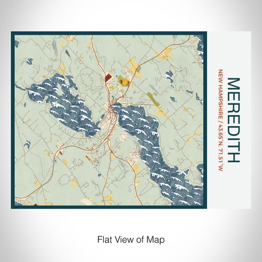 Rendered View of Meredith New Hampshire Map on 20oz Stainless Steel Insulated Bottle with Bamboo Top with printed woodblock style map
