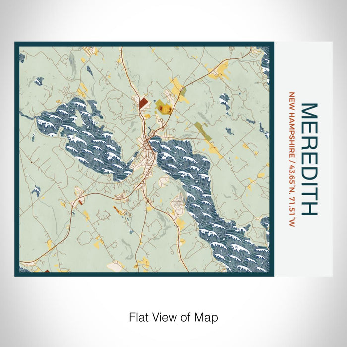 Rendered View of Meredith New Hampshire Map on 20oz Stainless Steel Insulated Bottle with Bamboo Top with printed woodblock style map