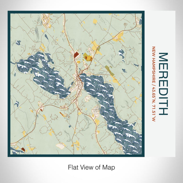 Rendered View of Meredith New Hampshire Map on 17oz Stainless Steel Insulated Tumbler in Woodblock Map Style