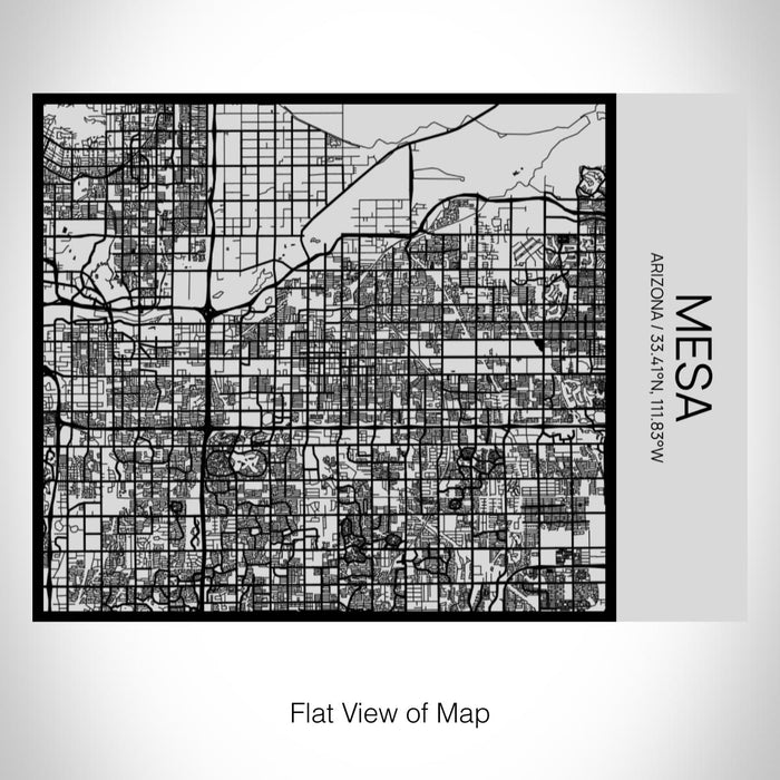 Rendered View of Mesa Arizona Map on 20oz Stainless Steel Insulated Bottle with Bamboo Top with printed Tactile Lines Map in Black