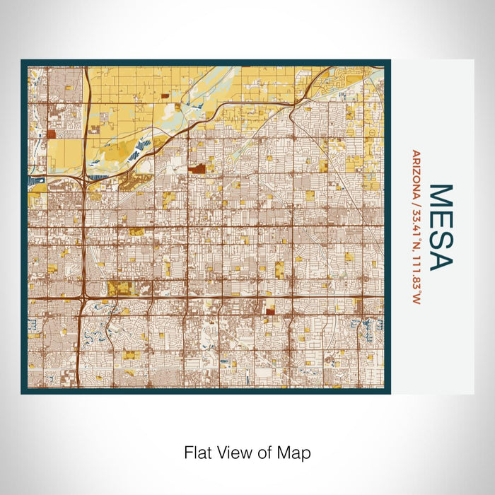 Rendered View of Mesa Arizona Map on 20oz Stainless Steel Insulated Bottle with Bamboo Top with printed woodblock style map