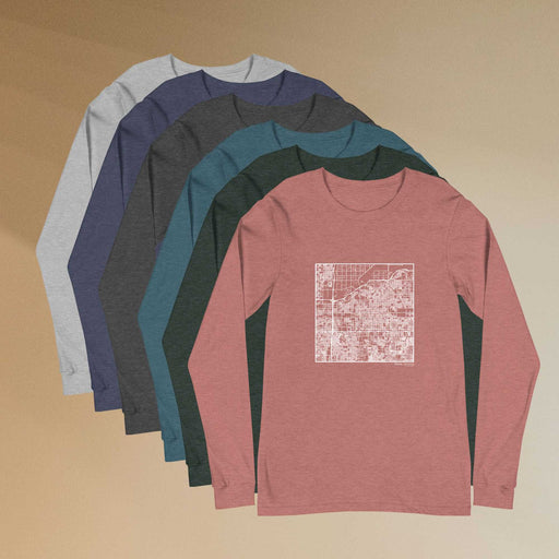 Mesa Arizona  Map Unisex Long-Sleeve T-shirts in Multiple Colors