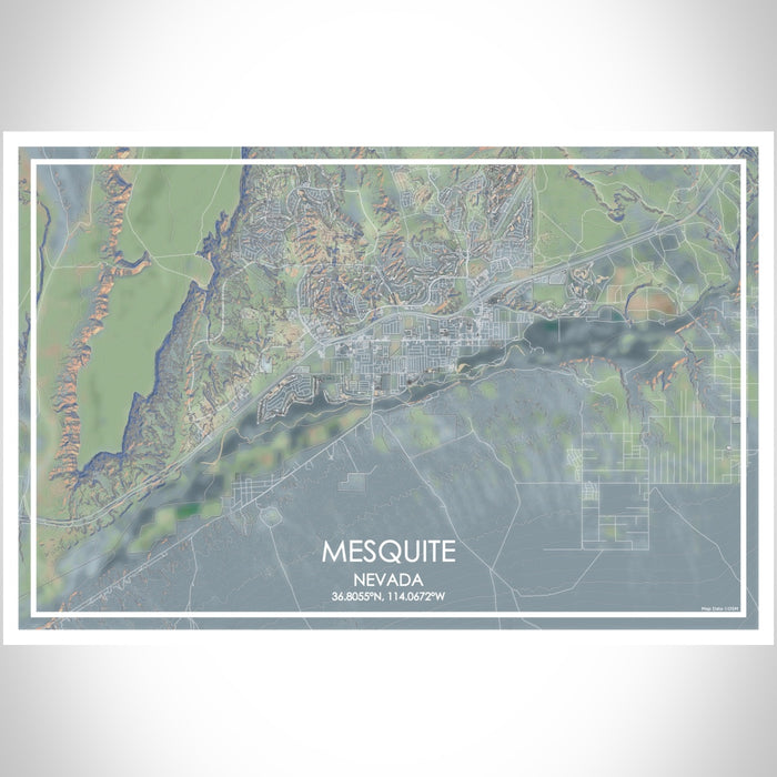 Mesquite Nevada Map Print Landscape Orientation in Afternoon Style With Shaded Background