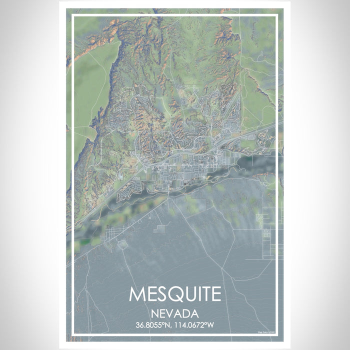 Mesquite Nevada Map Print Portrait Orientation in Afternoon Style With Shaded Background