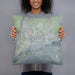 Person holding 18x18 Custom Mesquite Nevada Map Throw Pillow in Afternoon