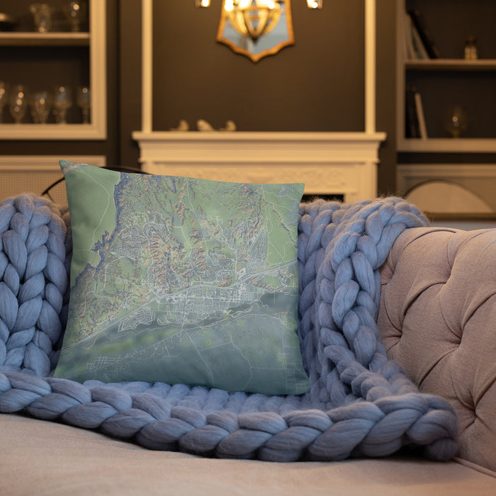 Custom Mesquite Nevada Map Throw Pillow in Afternoon on Cream Colored Couch