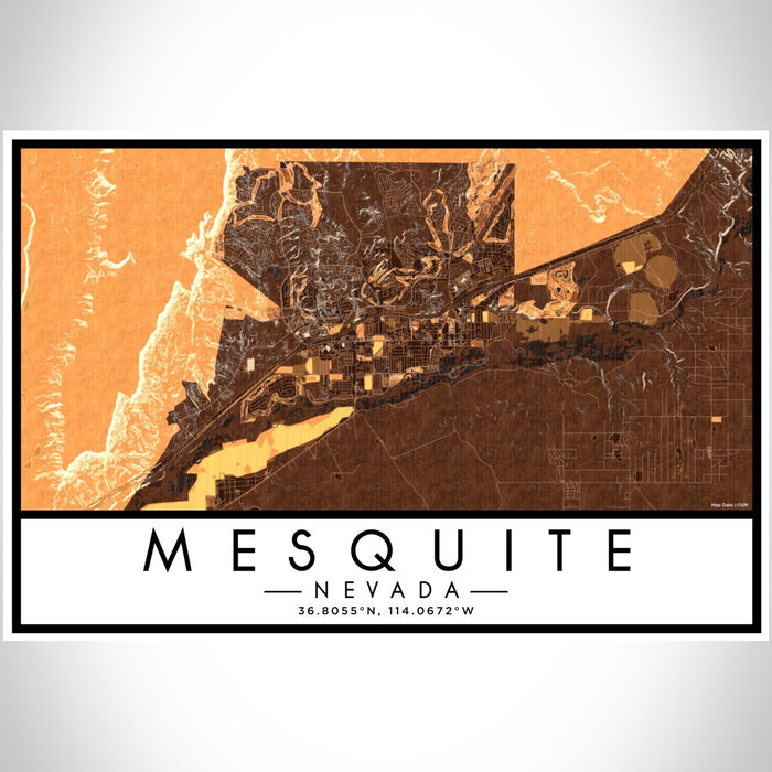 Mesquite Nevada Map Print Landscape Orientation in Ember Style With Shaded Background