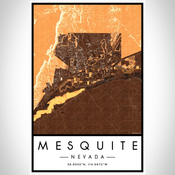 Mesquite Nevada Map Print Portrait Orientation in Ember Style With Shaded Background