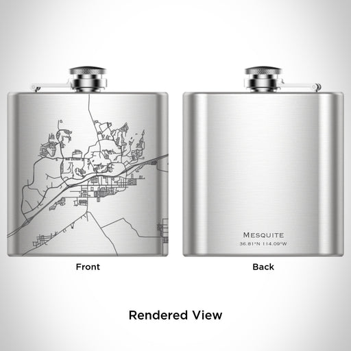 Rendered View of Mesquite Nevada Map Engraving on 6oz Stainless Steel Flask