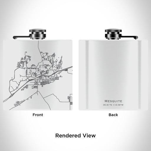Rendered View of Mesquite Nevada Map Engraving on 6oz Stainless Steel Flask in White