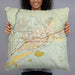 Person holding 22x22 Custom Mesquite Nevada Map Throw Pillow in Woodblock