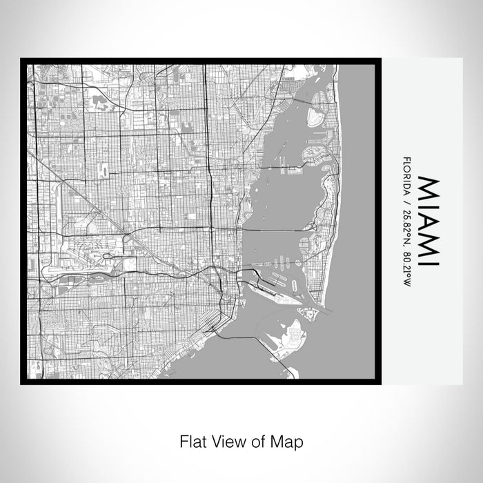 Rendered View of Miami Florida Map on 20oz Stainless Steel Insulated Bottle with Bamboo Top with printed classic style map