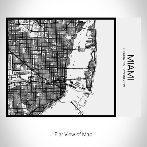 Rendered View of Miami Florida Map on 20oz Stainless Steel Insulated Bottle with Bamboo Top in Matte White with printed Tactile Lines Map in Black