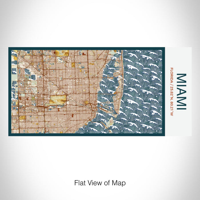 Rendered View of Miami Florida Map on 17oz Stainless Steel Insulated Bottle with printed woodblock style map