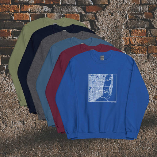 Miami Florida  Map Unisex Crewneck Sweaters in Multiple Colors