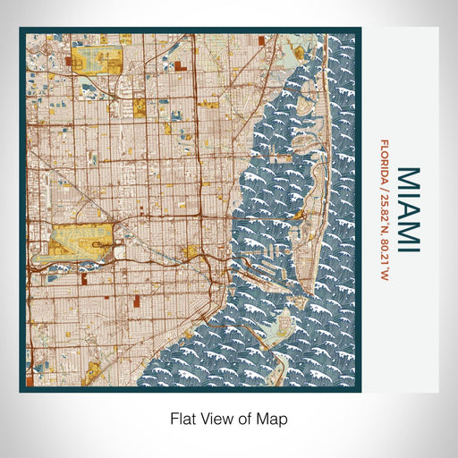 Rendered View of Miami Florida Map on 17oz Stainless Steel Insulated Tumbler in Woodblock Map Style