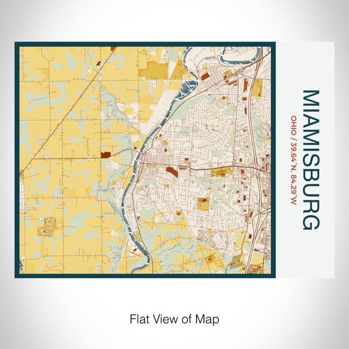 Rendered View of Miamisburg Ohio Map on 20oz Stainless Steel Insulated Bottle with Bamboo Top with printed woodblock style map