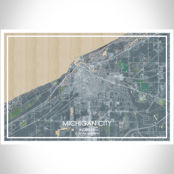 Michigan City Indiana Map Print Landscape Orientation in Afternoon Style With Shaded Background