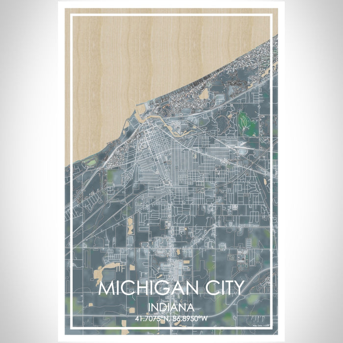 Michigan City Indiana Map Print Portrait Orientation in Afternoon Style With Shaded Background
