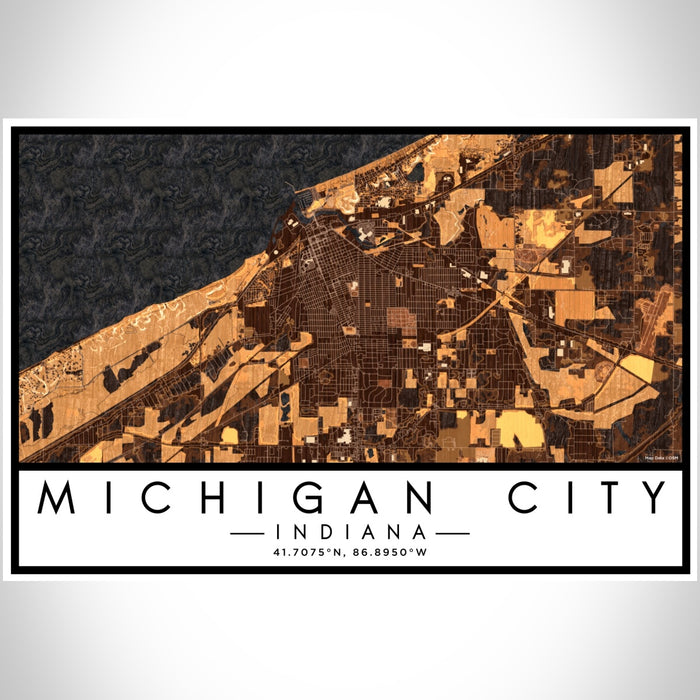Michigan City Indiana Map Print Landscape Orientation in Ember Style With Shaded Background