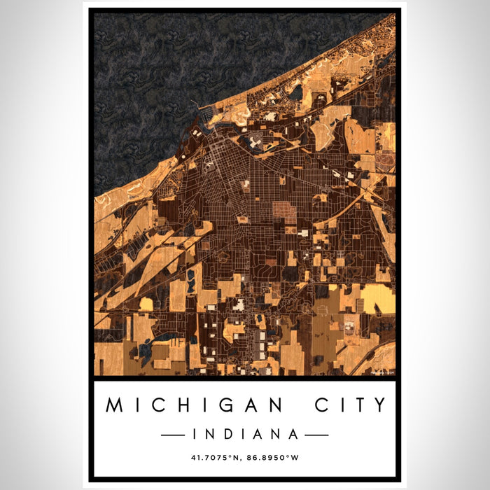 Michigan City Indiana Map Print Portrait Orientation in Ember Style With Shaded Background