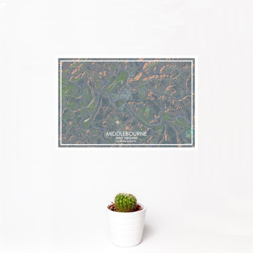 12x18 Middlebourne West Virginia Map Print Landscape Orientation in Afternoon Style With Small Cactus Plant in White Planter