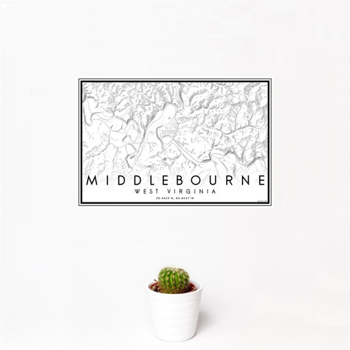 12x18 Middlebourne West Virginia Map Print Landscape Orientation in Classic Style With Small Cactus Plant in White Planter