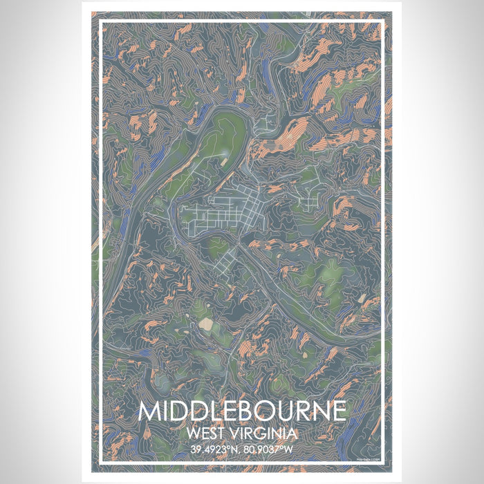 Middlebourne West Virginia Map Print Portrait Orientation in Afternoon Style With Shaded Background