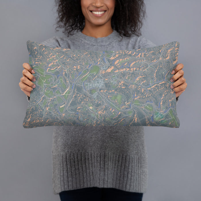 Person holding 20x12 Custom Middlebourne West Virginia Map Throw Pillow in Afternoon
