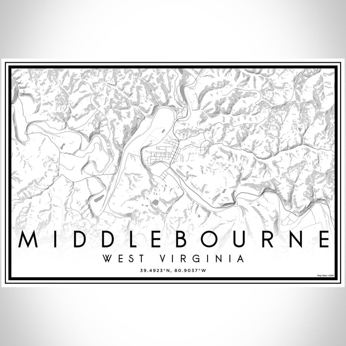 Middlebourne West Virginia Map Print Landscape Orientation in Classic Style With Shaded Background