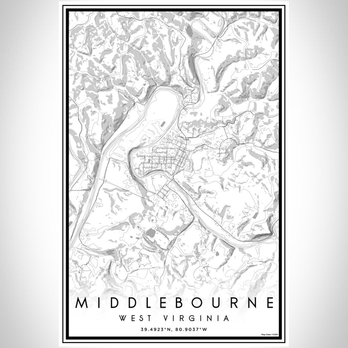 Middlebourne West Virginia Map Print Portrait Orientation in Classic Style With Shaded Background