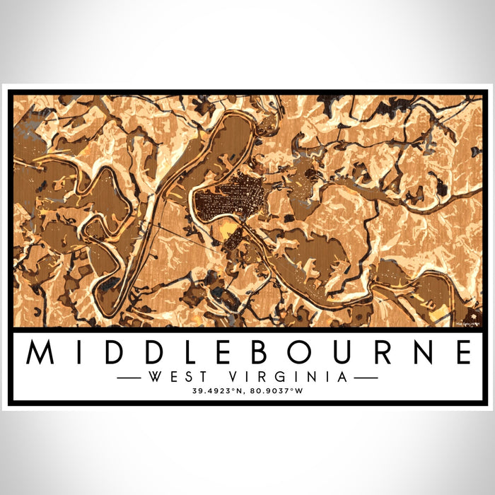 Middlebourne West Virginia Map Print Landscape Orientation in Ember Style With Shaded Background