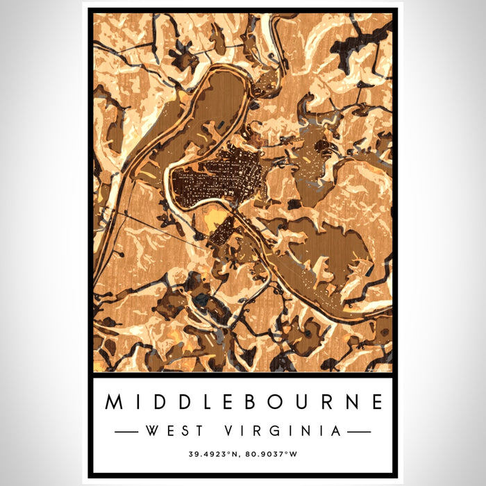 Middlebourne West Virginia Map Print Portrait Orientation in Ember Style With Shaded Background