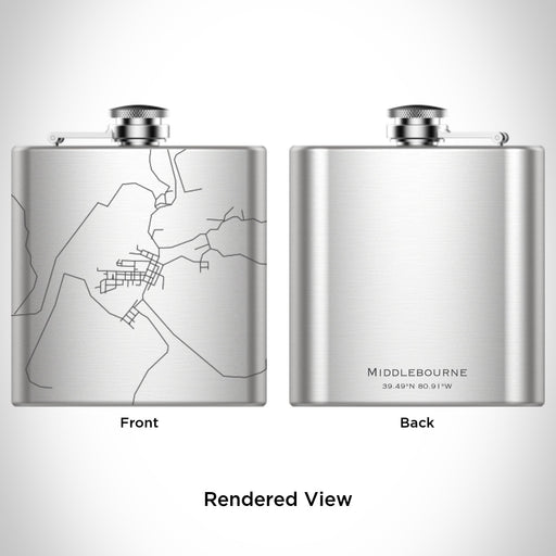 Rendered View of Middlebourne West Virginia Map Engraving on 6oz Stainless Steel Flask