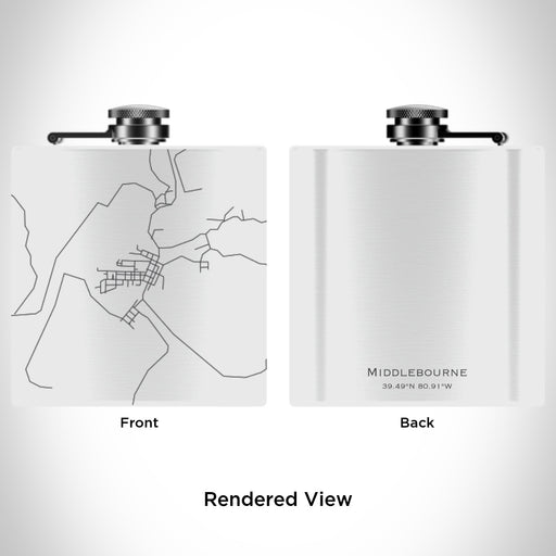 Rendered View of Middlebourne West Virginia Map Engraving on 6oz Stainless Steel Flask in White