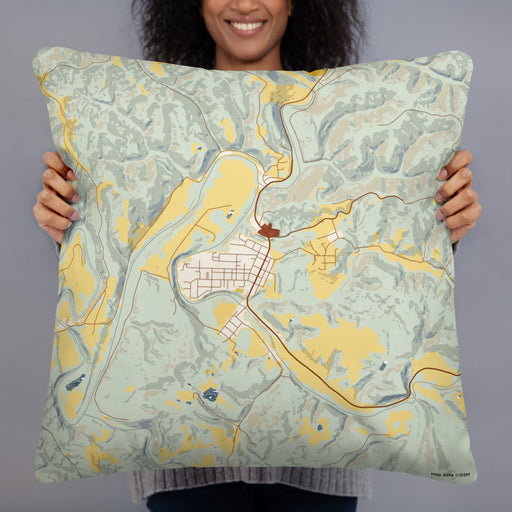 Person holding 22x22 Custom Middlebourne West Virginia Map Throw Pillow in Woodblock