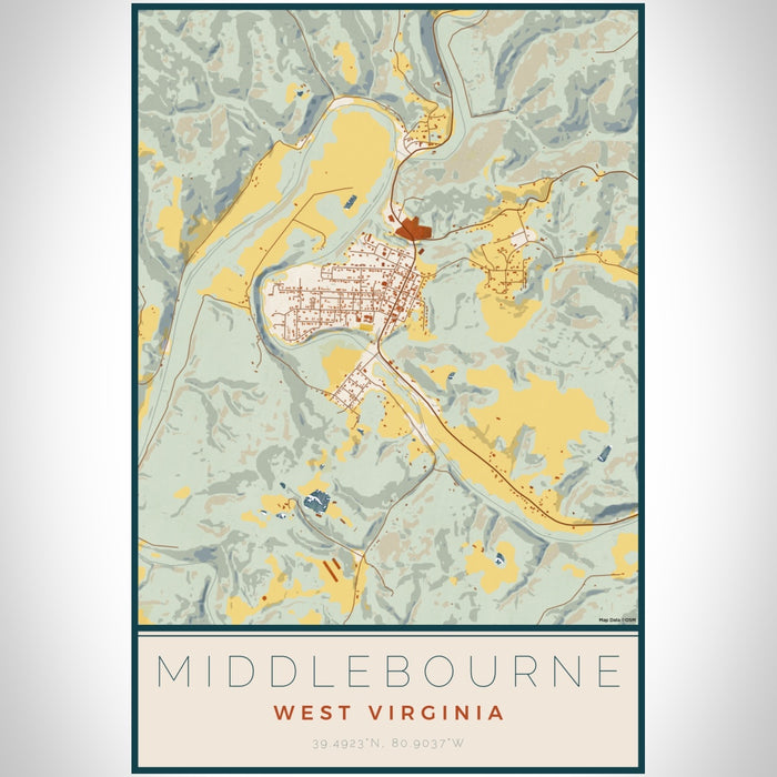 Middlebourne West Virginia Map Print Portrait Orientation in Woodblock Style With Shaded Background