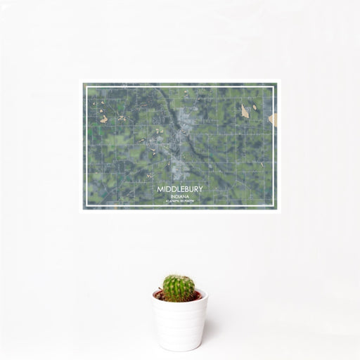 12x18 Middlebury Indiana Map Print Landscape Orientation in Afternoon Style With Small Cactus Plant in White Planter