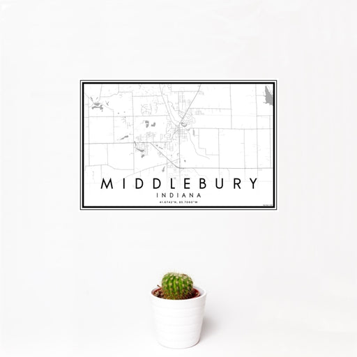 12x18 Middlebury Indiana Map Print Landscape Orientation in Classic Style With Small Cactus Plant in White Planter