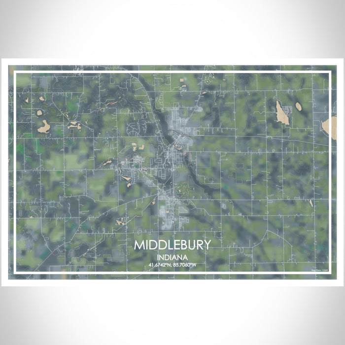 Middlebury Indiana Map Print Landscape Orientation in Afternoon Style With Shaded Background