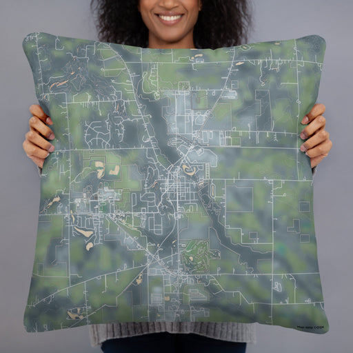 Person holding 22x22 Custom Middlebury Indiana Map Throw Pillow in Afternoon