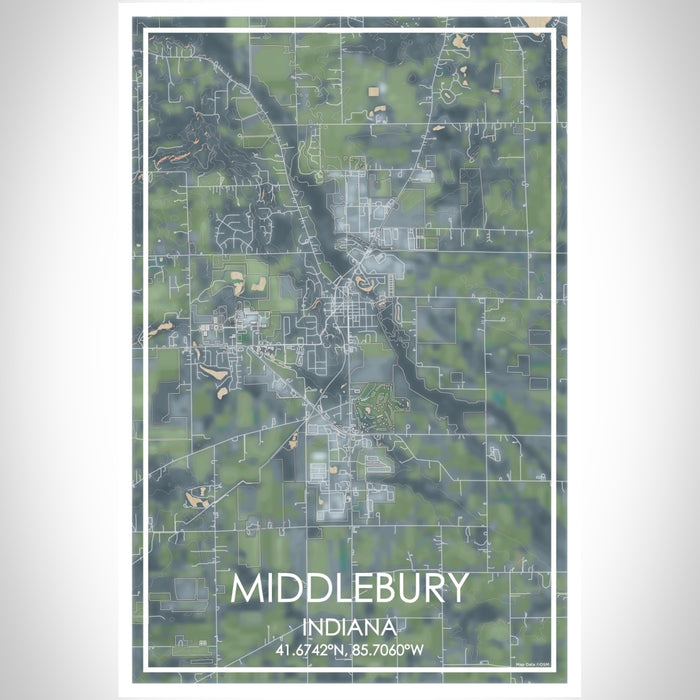 Middlebury Indiana Map Print Portrait Orientation in Afternoon Style With Shaded Background