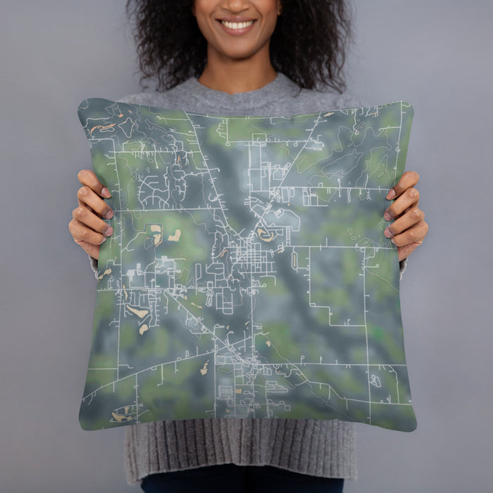 Person holding 18x18 Custom Middlebury Indiana Map Throw Pillow in Afternoon