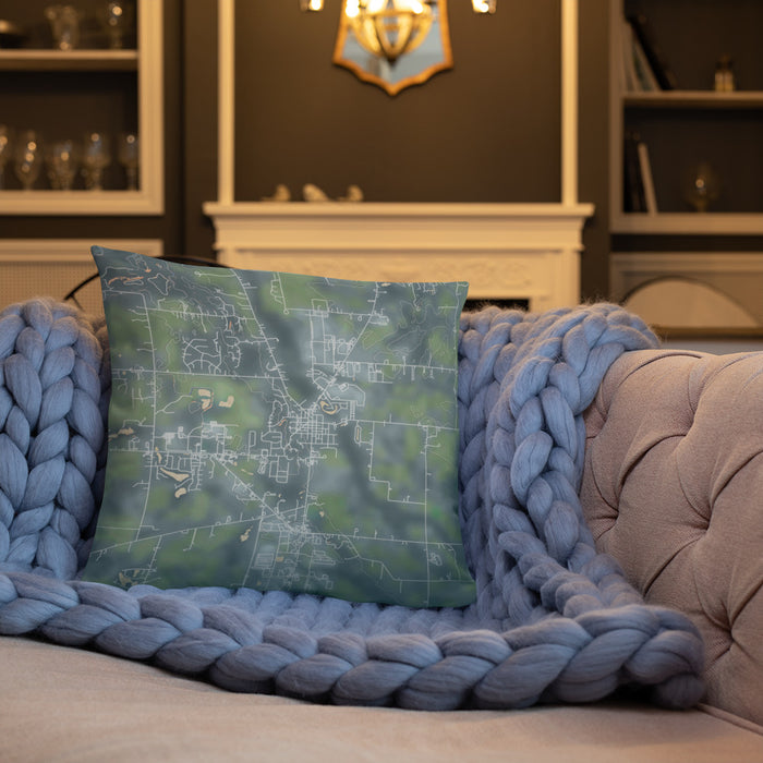 Custom Middlebury Indiana Map Throw Pillow in Afternoon on Cream Colored Couch